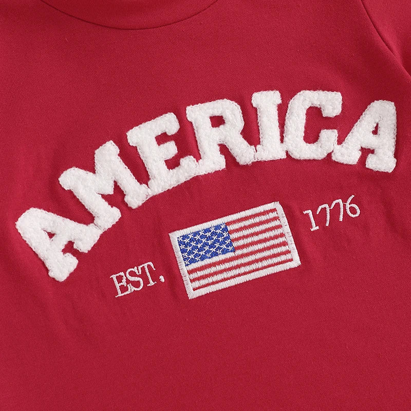 Lioraitiin Toddler Boy 4th of July Outfit Letter Embroidery Short