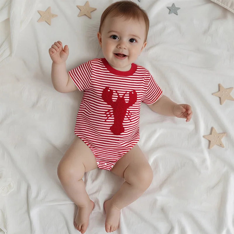 Lioraitiin Newborn Baby Girls Romper Lobster Stripe Pattern Short