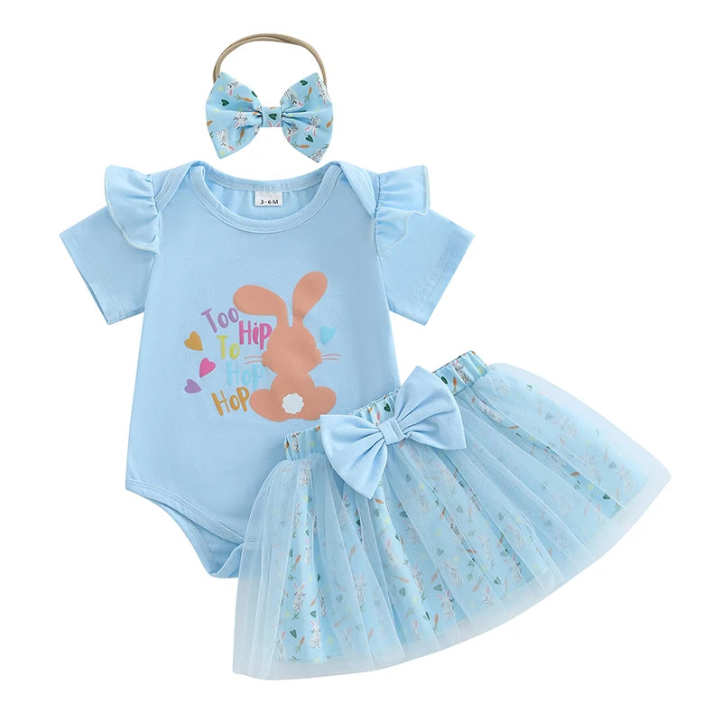 Lioraitiin Baby Girl Easter Outfit Rabbit Letter Print Crew Neck