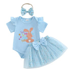 Lioraitiin Baby Girl Easter Outfit Rabbit Letter Print Crew Neck