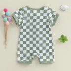 Lioraitiin Baby Boys Romper Checkerboard Print Short Sleeve Round