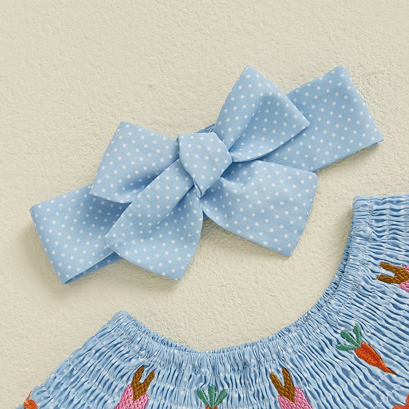 Lioraitiin Toddler Girls Easter Dress Rabbit Carrot Embroidery Short