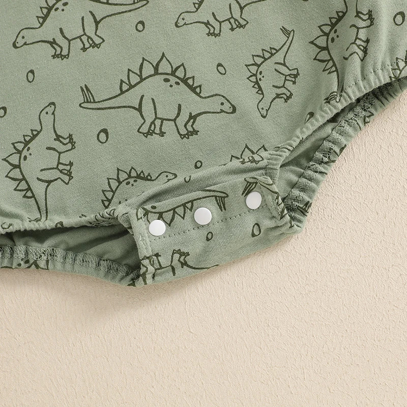 Lioraitiin Baby Boy Dinosaur Romper Letter Embroidery Short Sleeve