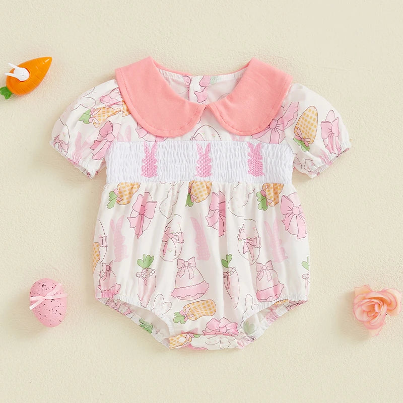Lioraitiin Baby Girls Rompers Easter Rabbit Easter Eggs Print Doll