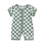 Lioraitiin Baby Boys Romper Checkerboard Print Short Sleeve Round