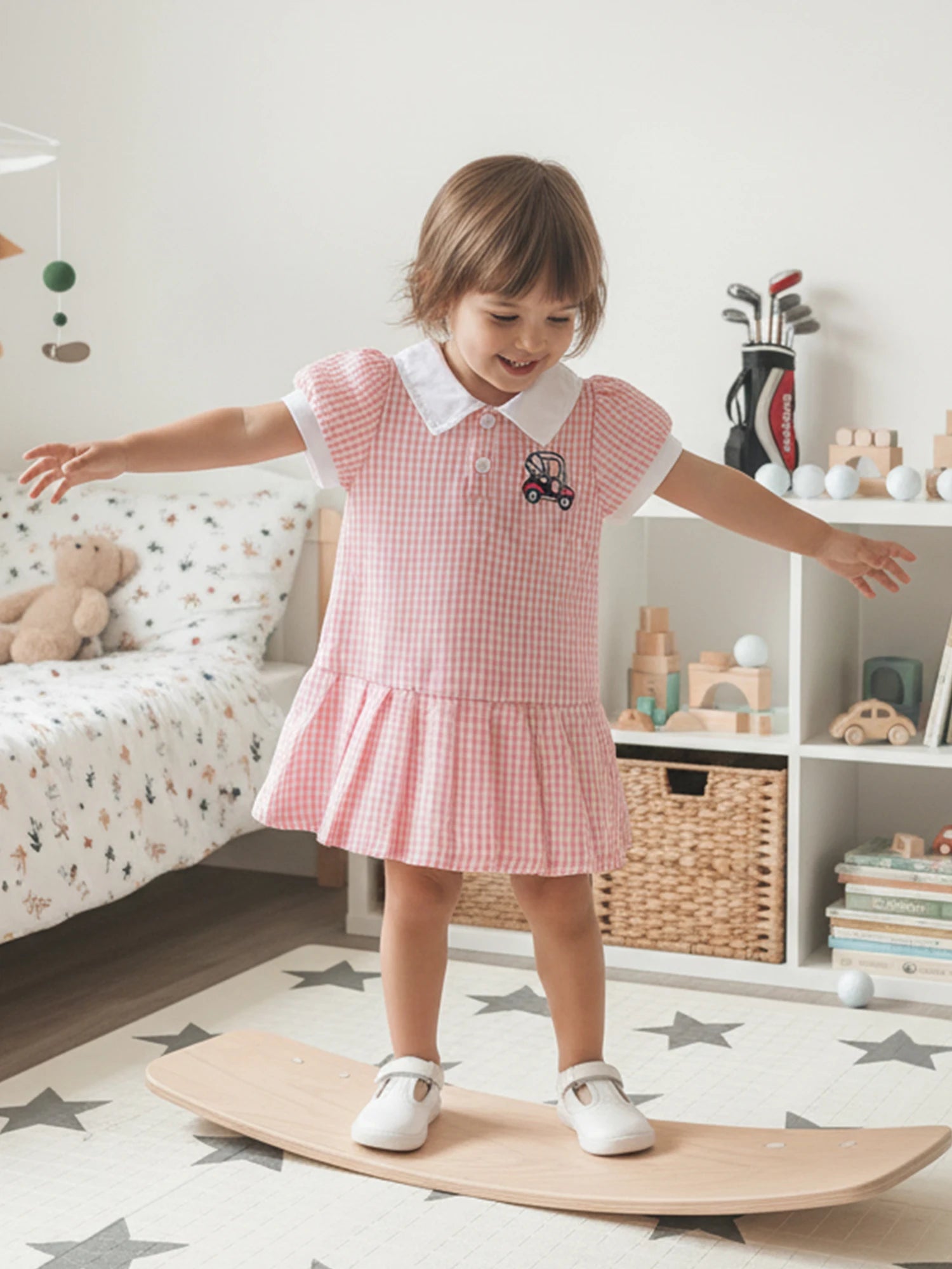 Lioraitiin Toddler Girl A Line Dress Plaid Print Lapel Short Sleeves