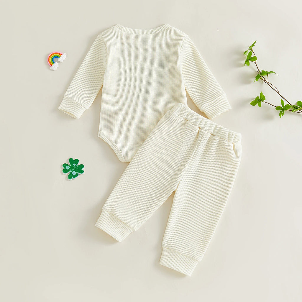 Lioraitiin Baby Girls Outfits Long Sleeve Shamrock Embroidery Romper