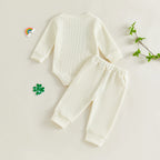 Lioraitiin Baby Girls Outfits Long Sleeve Shamrock Embroidery Romper