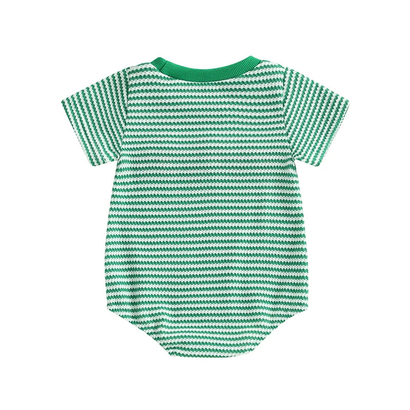 Lioraitiin Baby Girls Boys Rompers Waffle Truck Embroidery Stripe