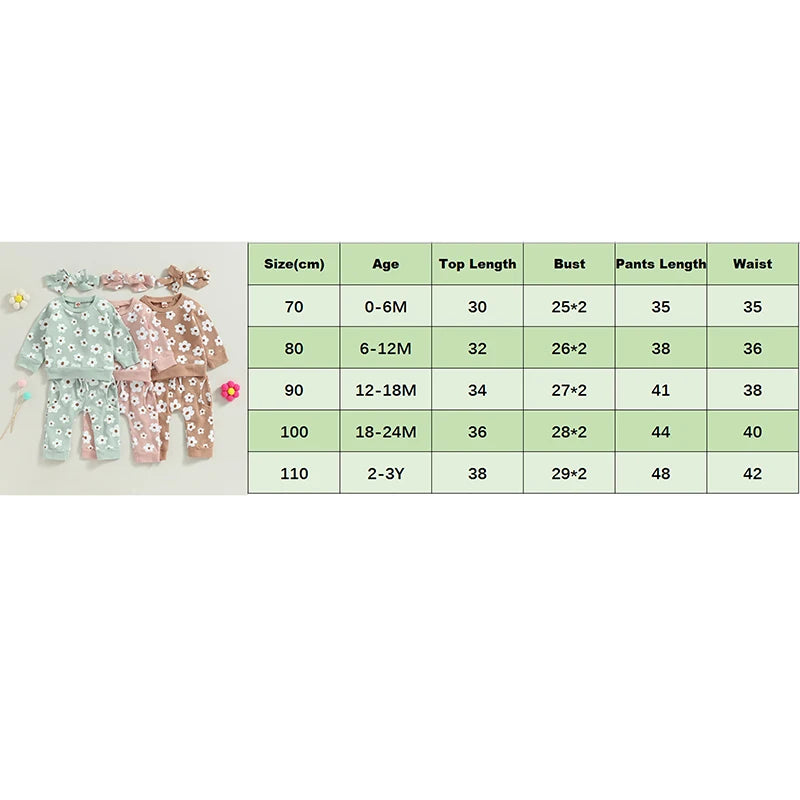 Lioraitiin Infant Baby Girl 2Pcs Set Flower Print Long Sleeve