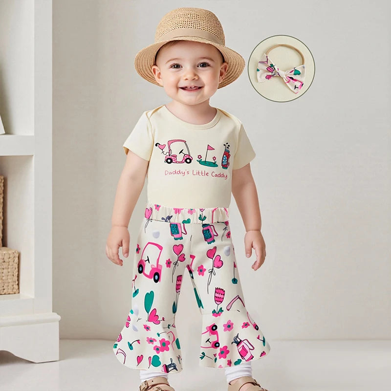 Lioraitiin Baby Girls Outfit Golf Print Short Sleeves Romper and