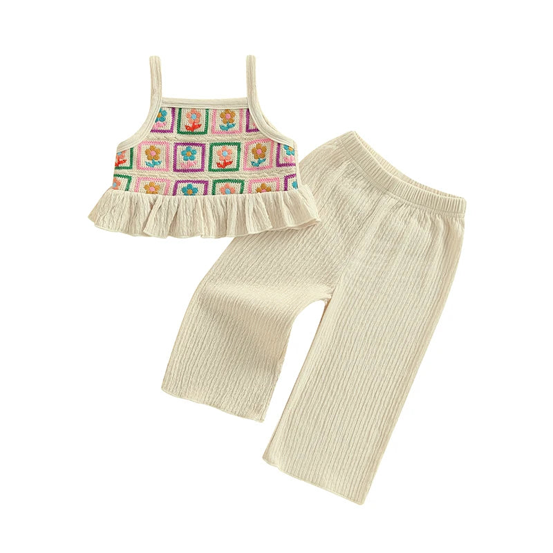 Lioraitiin Toddler Baby Girl Outfit Flower Pattern Ruffled Spaghetti