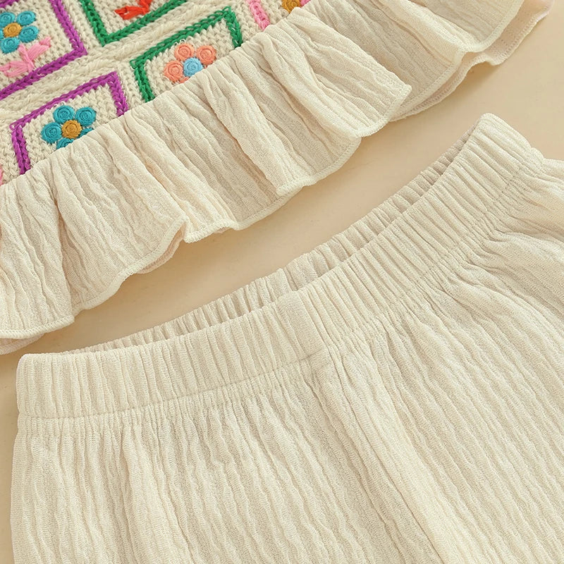 Lioraitiin Toddler Baby Girl Outfit Flower Pattern Ruffled Spaghetti