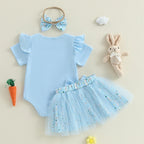 Lioraitiin Baby Girl Easter Outfit Rabbit Letter Print Crew Neck