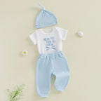 Baby Boys Outfits Letter Embroidery Round Neck Short Sleeve Waffle