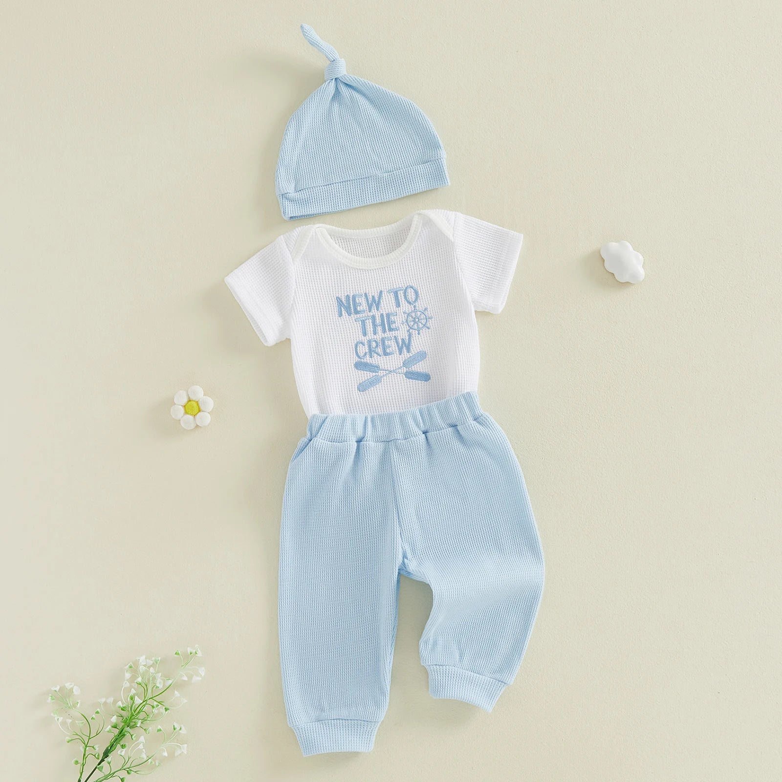 Baby Boys Outfits Letter Embroidery Round Neck Short Sleeve Waffle