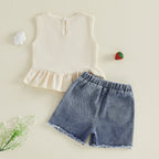 Baby Girls Outfits Floral Strawberry Patch Tank Tops and Ripped Denim