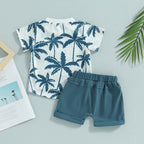 Lioraitiin 0-3Years Toddler Baby Boy 2Pcs Beach Tree Print Short