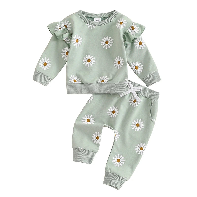 Lioraitiin Toddler Girl Outfit Daisy Print Long Sleeve Sweatshirt