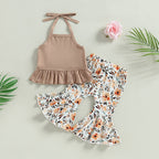 Lioraitiin 0-24M Newborn Baby Girls 2Pcs Set Lacing Halterneck Vest