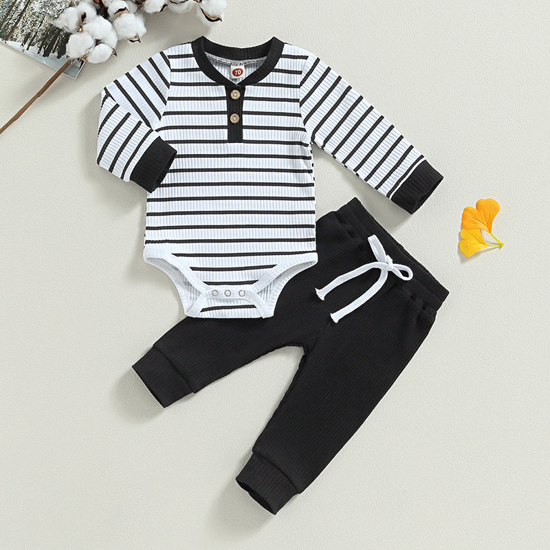 Lioraitiin 0-24M Infant Baby Boy 2Pcs Outfits Long Sleeve Striped
