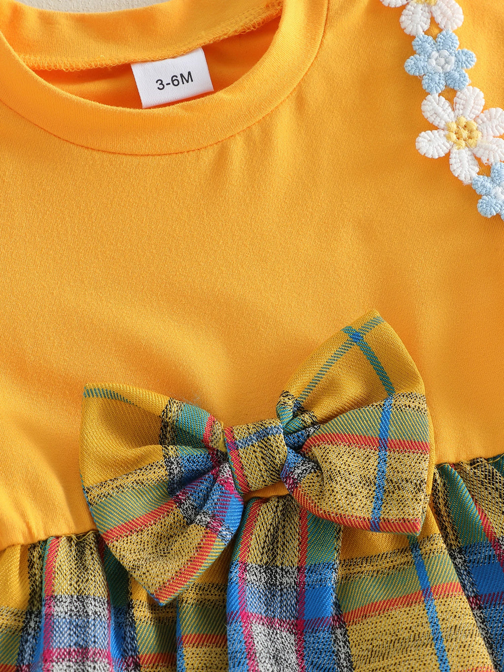 Lioraitiin Baby Girls Rompers Floral Embroidery Plaid Ruffles Skirt