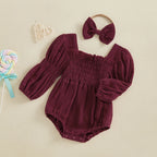 Lioraitiin Baby Girls Romper Long Sleeve Square Neck Solid Color
