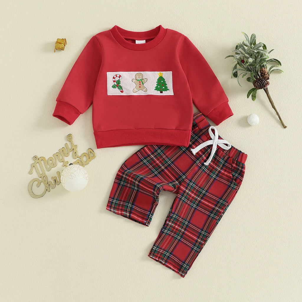 Toddler Baby Girls Boys Christmas Outfits Santa Claus Candy Print