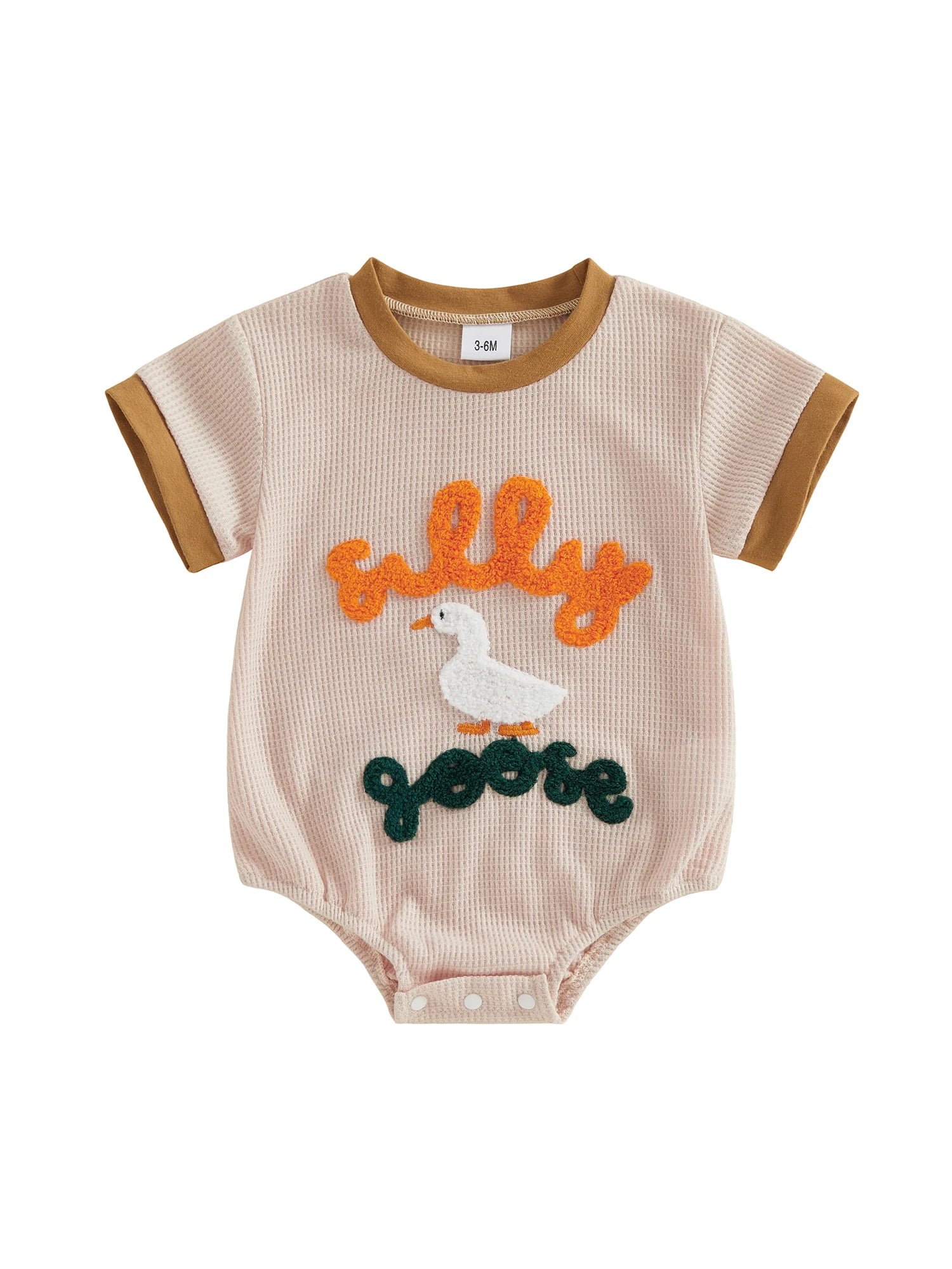 Lioraitiin Baby Girls Romper Fashionable Letter Goose Embroidery Crew