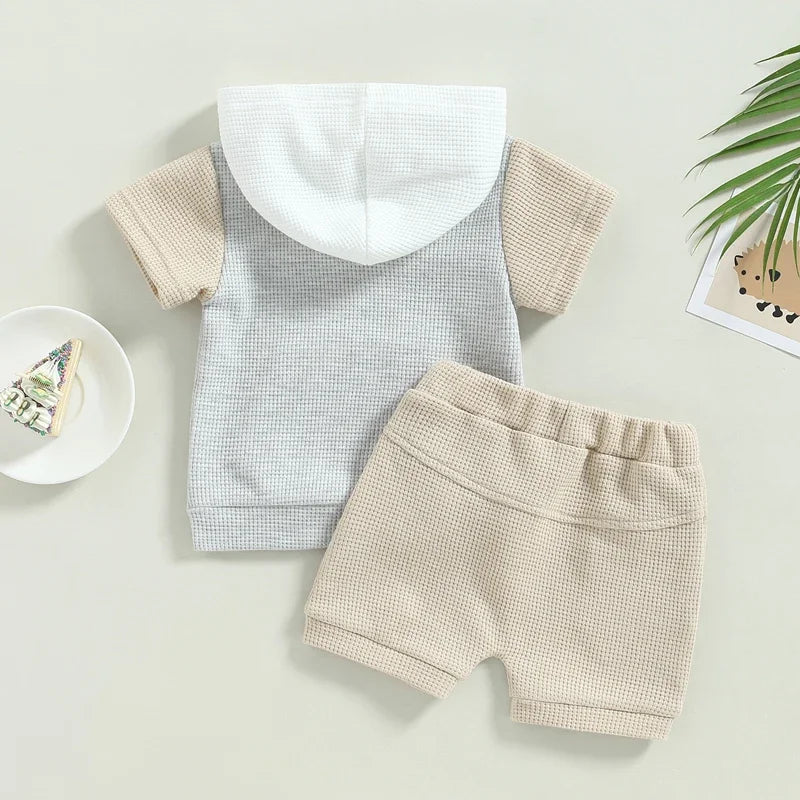 Lioraitiin Toddler Baby 2Pcs Outfits Short Sleeve Waffle Knit Pocket