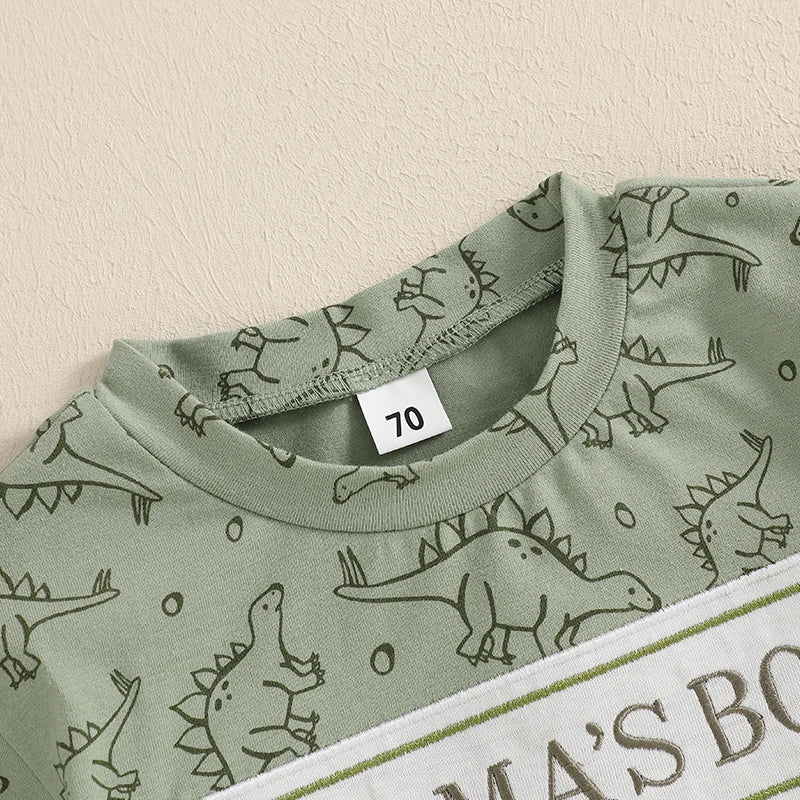Lioraitiin Baby Boy Dinosaur Romper Letter Embroidery Short Sleeve