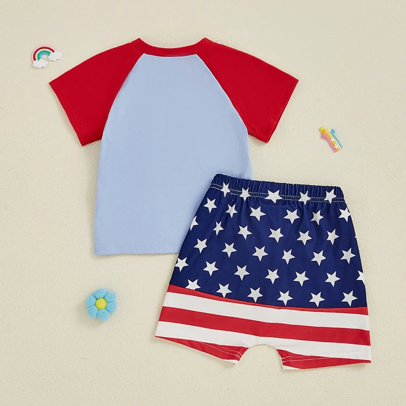 Lioraitiin Baby Boys Patriotic Outfits Tractor Embroidery Short