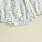 Lioraitiin Baby Girls Romper Fly Sleeve Crew Neck Bow Leaves Print