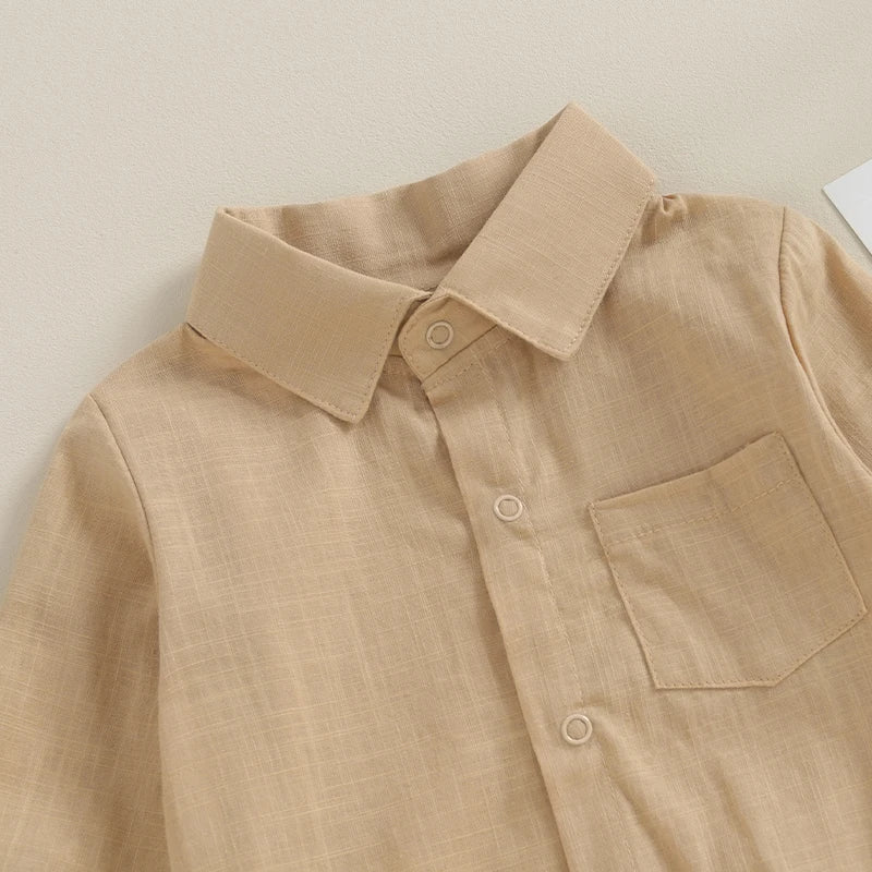 Lioraitiin 0-24M Newborn Baby Boy Cotton Linen Shirt Romper Solid
