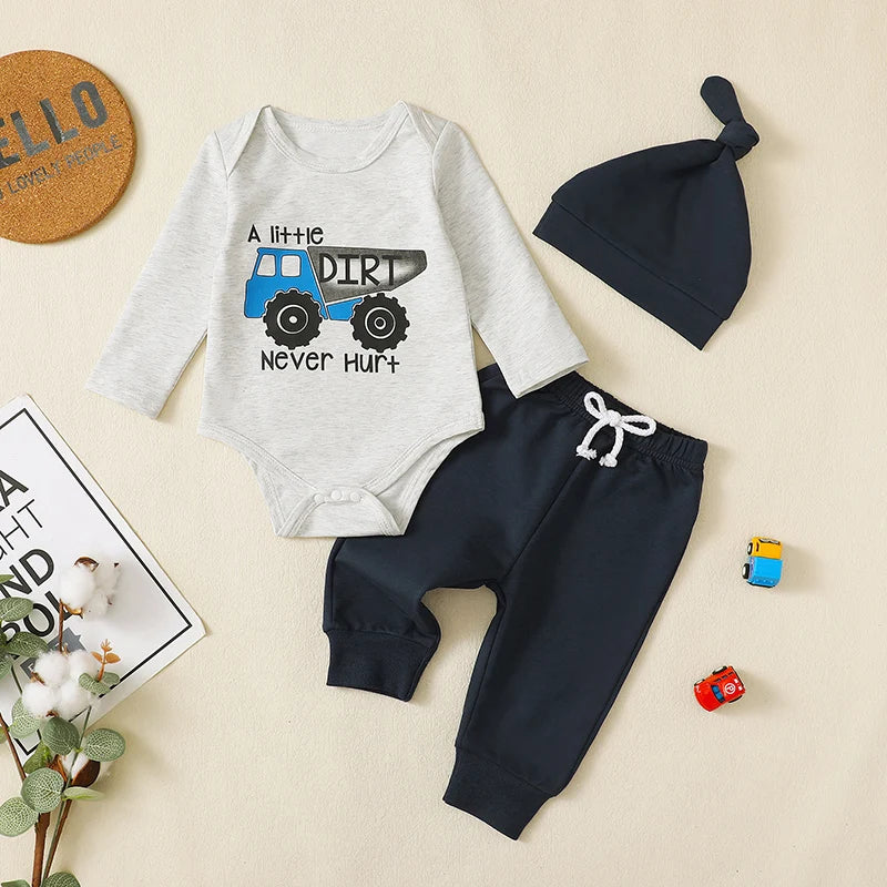 Lioraitiin Baby Boy Outfit Tractor Print Long Sleeve Rompers and