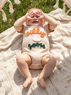 Lioraitiin Baby Girls Romper Fashionable Letter Goose Embroidery Crew