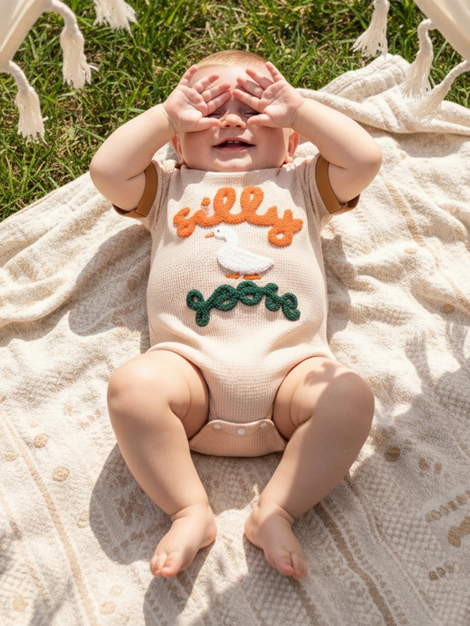 Lioraitiin Baby Girls Romper Fashionable Letter Goose Embroidery Crew