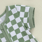 Lioraitiin Baby Boys Romper Checkerboard Print Short Sleeve Round