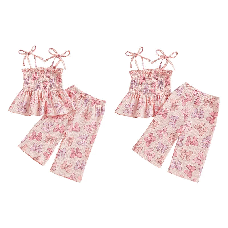 Lioraitiin Toddler Kid Baby Girl Set Sleeveless Lacing Strap Camisole
