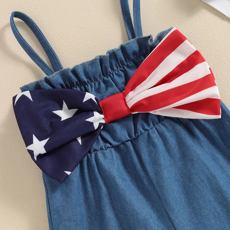 Lioraitiin Toddler Kid Girls 4th of July Overalls Stripe Stars Print