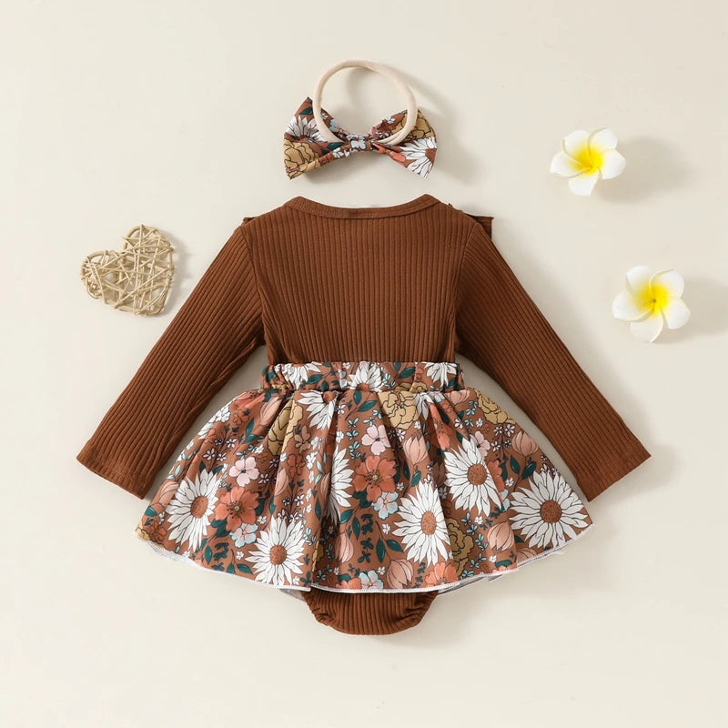 Lioraitiin Baby Girl Outfit, Flower Print Ruffle Trim Long Sleeve