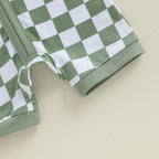 Lioraitiin Baby Boys Romper Checkerboard Print Short Sleeve Round