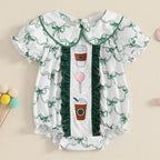 Lioraitiin 0-3Y Newborn Baby Girls Romper Bowknit Print Short Puff