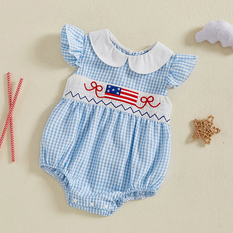 Lioraitiin Newborn Baby Girl 4th of July Romper Ruffle Sleeveless