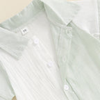 Lioraitiin Baby Boy Jumpsuit Short Sleeve Lapel Collar Stripes Print