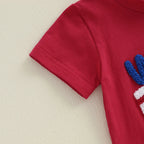 Lioraitiin Baby Boys Patriotic Outfits Flag Embroidery Short Sleeves