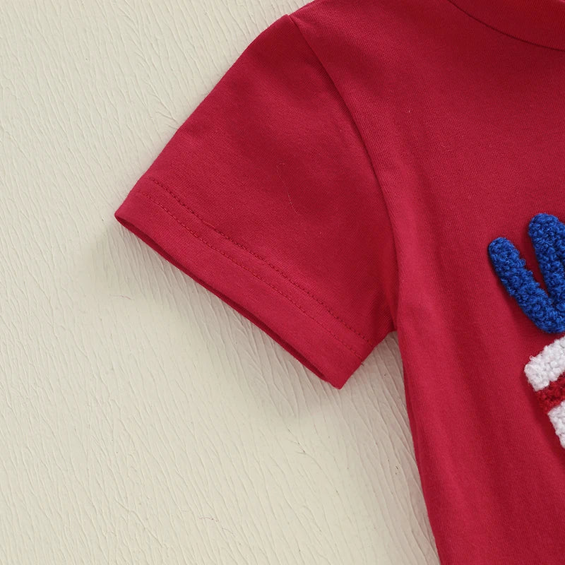 Lioraitiin Baby Boys Patriotic Outfits Flag Embroidery Short Sleeves