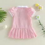 Lioraitiin Toddler Girl A Line Dress Plaid Print Lapel Short Sleeves