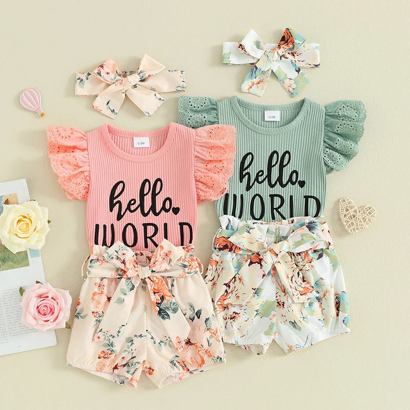 Lioraitiin Baby Girls Shorts Outfits Letter Print Fly Sleeve Romper