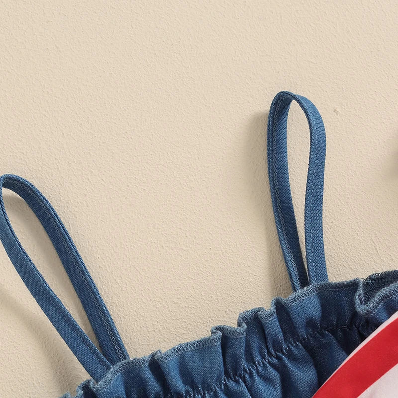 Lioraitiin Toddler Kid Girls 4th of July Overalls Stripe Stars Print